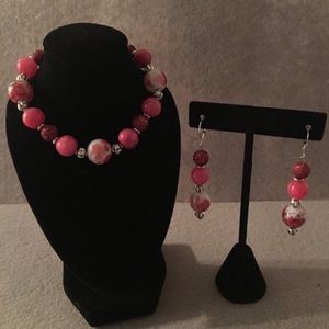 Pink Elastic Bracelet with Matching Earrings